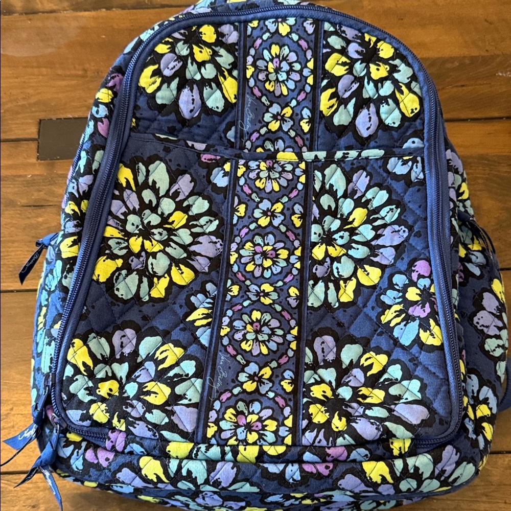 Vera Bradley Floral Navy Diaper Backpack with changing mat